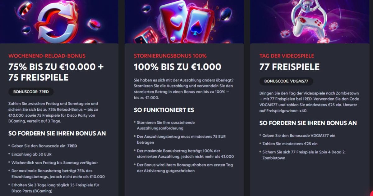 Boni und Promotionen bei 1RED Casino – Übersicht der Angebote