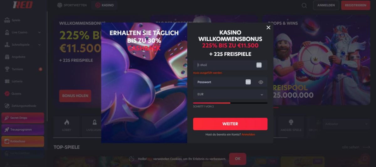 Registrierung bei 1RED Casino – Ablauf und Voraussetzungen image 1